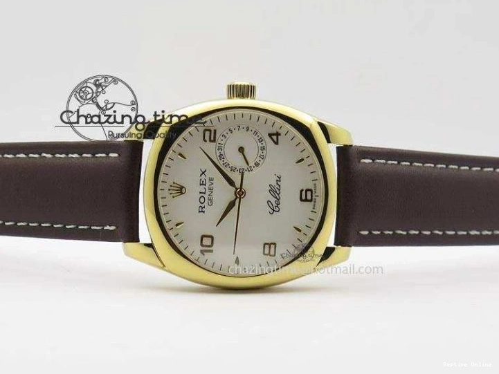 0406 Cellini Date YG White Numeral Dial On Brown Leather Strap A Affordable 3883